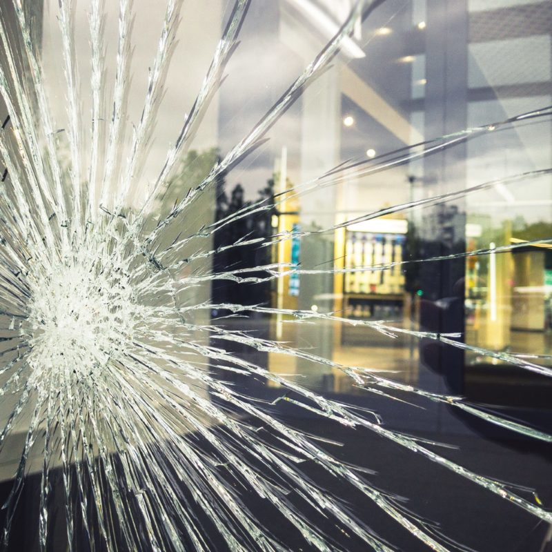 broken office window reinforced antivandal strong glass